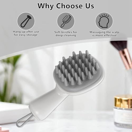 Scalp Massager with Long Handle Hair Growth, Soft Silicone Scalp Scrubber Shampoo Brush for Exfoliation, Dandruff Removal & Head Massage Stress Relax, Wet & Dry Use for Thick, Thin Hair Care