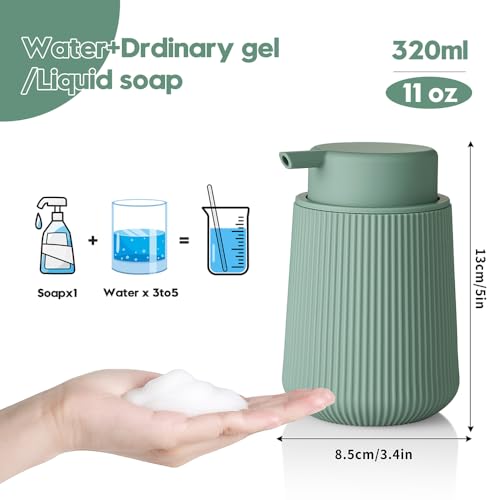 YAUKPH Striped Foaming Hand Soap Dispenser with Leak-Proof Pump for Bathroom and Kitchen Countertop 11oz Sage Green - color: Sage Green, size: Foaming Dispenser