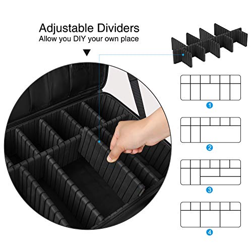 Relavel Travel Makeup Train Case Cosmetic Case Organizer Portable Artist Storage Bag with Adjustable Dividers for Cosmetics Makeup Brushes Toiletry Jewelry Digital Accessories - color: Black, size: Large