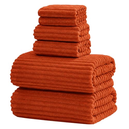 6-Piece Bath Towel Set(30"x60"), 2 Large Bath Towel Sheets, 2 Hand Towels and 2 Washcloths - Highly Absorbent Quick Dry Microfiber,Ultra Soft Towel Set for Bathroom (Burnt Orange) - color: Burnt Orange, size: 30x60 Bath Towel Set of 6