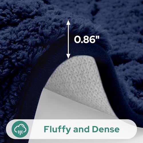 HOMEIDEAS Navy Blue Bathroom Rug Set 2 Piece, Soft Microfiber Tufted Bath Mats, Super Absorbent Non Slip, Machine Washable Bathroom Rugs for Tub, Shower and Floor, 20" x 32" Plus 16" x 24" - color: Navy Blue