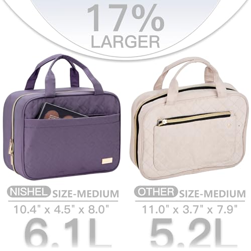 NISHEL Travel Toiletry Bag for women, Portable Hanging Organizer for Travel-Sized Shampoo, Conditioner, Brushes Set, Makeup Accessories, Medium Size, Purple - color: Purple, size: Medium