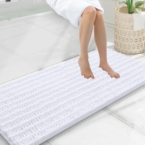 Smiry Bathroom Rugs Mat 47x20, Extra Soft Absorbent Chenille Bath Rugs, Non Slip Rubber Backing Machine Washable Quick Dry Bath Mats for Bathroom Floor, Tub, Shower, Home Decor Accessories, White - color: White, size: 47'' X 20''