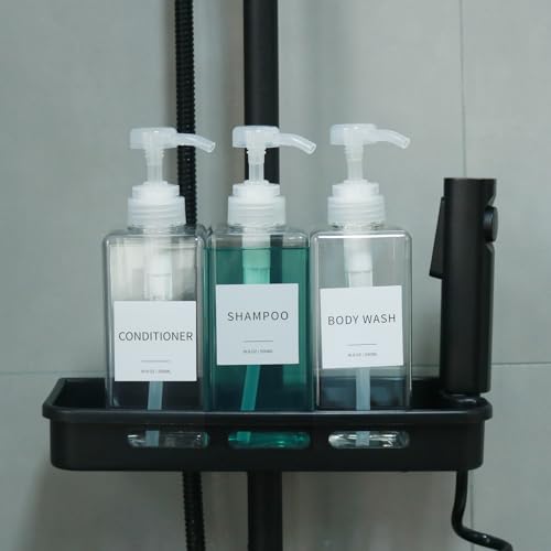 Shampoo and Conditioner Dispenser, Refillable Plastic Shampoo Pump Bottles with Waterproof Labels, Empty Body Wash Dispenser Set for Bathroom, Shower Soap Bottles (Clear, Set of 3, 16.9oz) - color: Clear