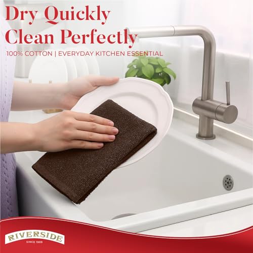 RIVERSIDE Bar Mop Towels Pack of 12, 16x19 Inches, 100% Ring Spun Cotton Terry Cloth Kitchen Towel, Highly Absorbent & Reusable Multipurpose Cleaning Rags for Bathroom, Hotel, Restaurant, Brown - color: Brown, size: Bar Mop (PK 12)