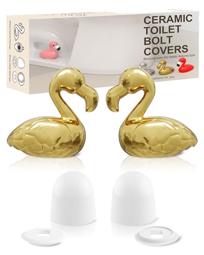 Ceramic Flamingo Toilet Bolt Covers Decorative, Gold Bathroom Decor, 2 Pack | Bolt Hole 1.18'', Covers Ugly Toilet Bolts, Bathroom Screw Covers, Gifts for Women - style: Gold Flamingo