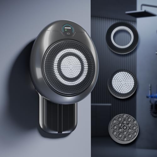 Electric Back Scrubber for Shower, 7'' Large Back Scrubber for Shower Wall, 3 Speed Adjustment Exfoliating Brush for Back Cleansing, Exfoliating - color: Black