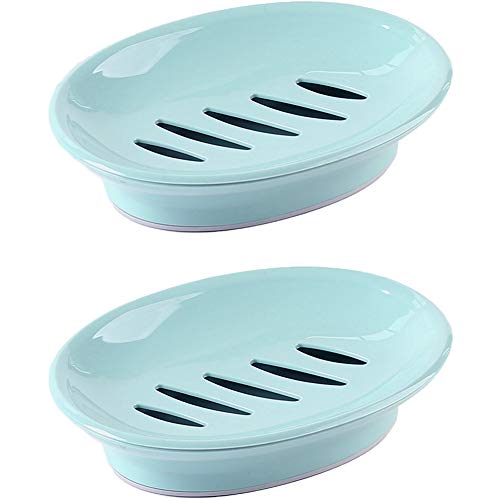 WYOK 2-Pack Soap Dish with Drain Plastic Sponge Holder Easy Cleaning Soap Saver Tray Caddy Keep Dry Stop Mushy for Shower Bathroom Kitchen(Blue) - color: Blue