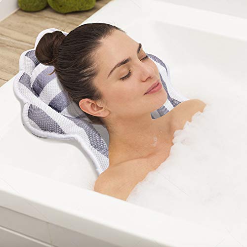 Upgrade Luxury Large Bath Pillow 16.92 x 17.3 inches Spa Bathtub Pillows with 6 Suction Cups Cushion Head, Neck, Shoulder, 3D Air Mesh for Men and Women,Fits for Jacuzzi, Hot Tub.