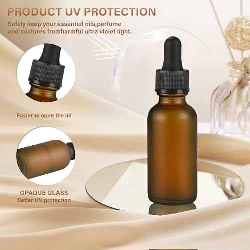 NOOEEISS 12 Pcs, 1oz Dropper Bottle, Amber Glass Eye Dropper Bottle, Tincture Bottles with Dropper, Pretty Finish, Leak-Proof Design, Stronger Suction for All Kinds of Mixed Liquids - color: Amber Frosted, size: 1oz-12Pack