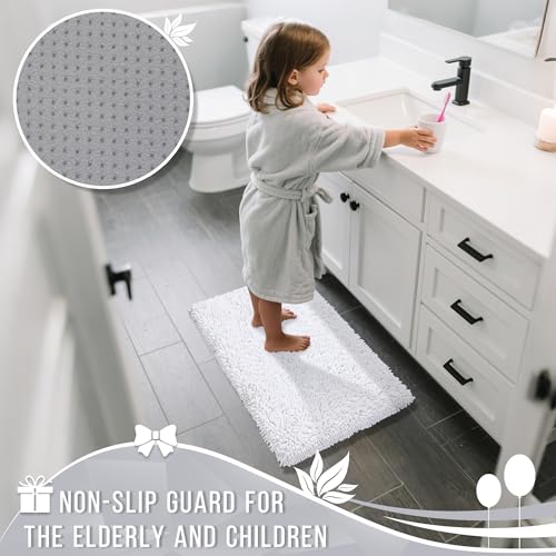 Yimobra Bathroom Rug Set 2 Piece, Luxury Shaggy Bath Mat Set with Non Slip Backing, Ultra Soft & Absorbent Mats for Bathroom Floor, Machine Washable, 31.5"x20"+24"x17", White - color: White, size: 24x17 + 31.5x20 Inch