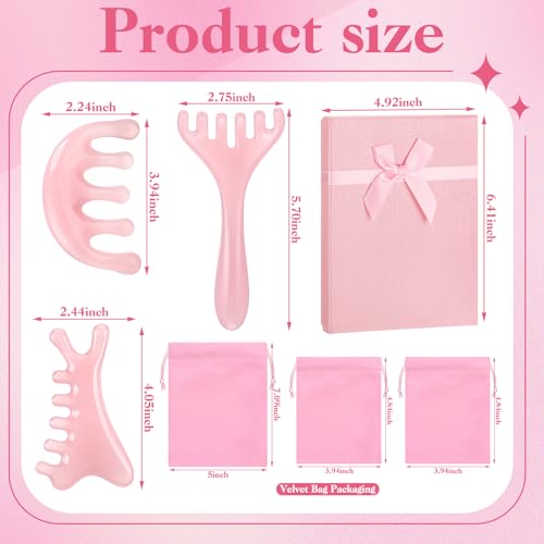 ProSuites 3Pcs Scalp Massage Tool for Head Massager Tool Pink Resin Gua Sha Comb for Relaxation Christmas,Stocking Stuffs - color: Pink