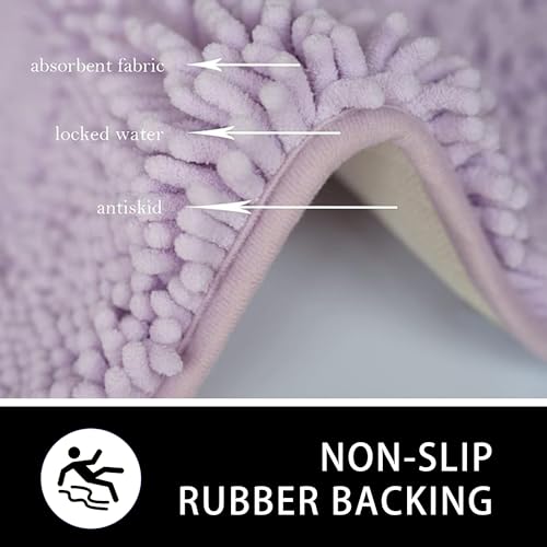 U-Shaped Toilet Rug, Chenille Contour Bathroom Mat, Non-Slip PVC Backing, Machine Washable, 20x20, Lavender - color: Lavender, size: 1'8" x 1'8" (20"x 20"U)