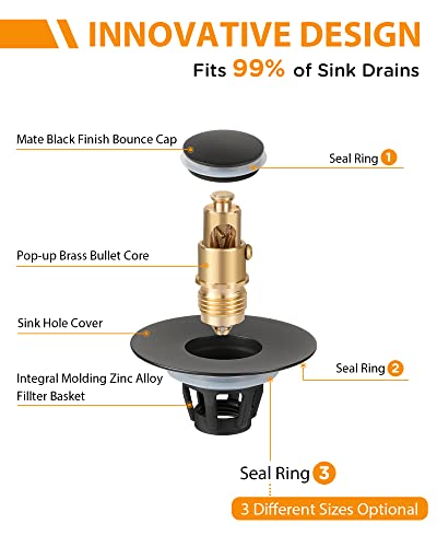 Tgosomt Bathroom Sink Stopper 3 Pack, Bathroom Sink Drain Strainer, Revolutionary Bathroom Accessories and Essentials (Matte Black) - color: Matte Black, size: 3 Pack