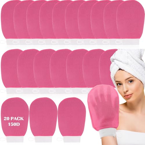 FoldTier 20 Pcs Exfoliating Glove Bulk Summer Exfoliator Mitt Body Scrubber 150d Viscose Fiber Deep Skin Korean Scrub Mitt for Spa Massage Dead Skin Remover for Men and Women(Rose Red) - color: Rose Red