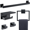 Black Towel Bar Set 5-Piece Bathroom Hardware Set Including 23.6 Inch Towel Bar,Towel Ring Towel Hook and Toilet Paper Holder with Shelf,Stainless Steel Bathroom Accessories Set - color: Black