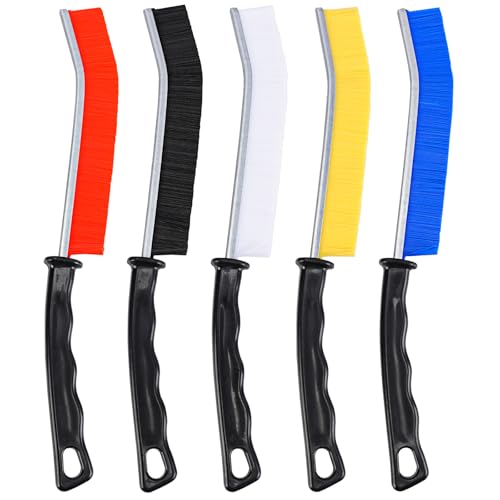 5 Pack Crevice Cleaning Brush, Hard Bristle Gap Cleaner for Home | Ultra-thin hard bristle brush cleans grout, window tracks, sinks and tight gaps with a non-slip handle