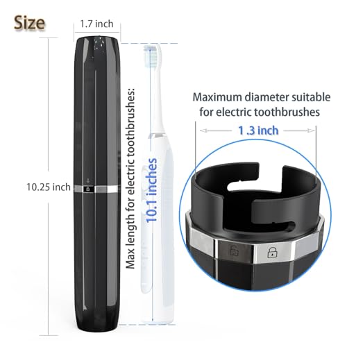 Long Ventilated Electric Toothbrush Travel Case, Portable Holder, Fits Most Standard Straight Electric Toothbrushes (Black) - color: Black