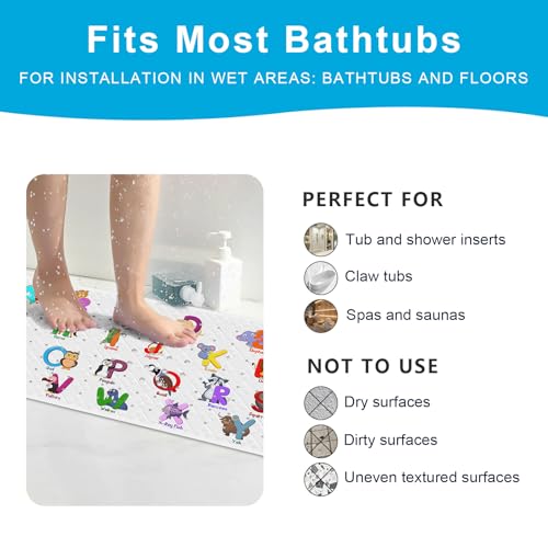 XIYUNTE Baby Bath Mat for Tub Non Slip Kids Bath Mat - 40''x16'' Extra Long Cartoon Bathtub Mat Non Slip Kids Shower Mat Eco-Friendly Toddler Bath Mats with Suction Cups, Machine Washable - color: H-white Alphabet