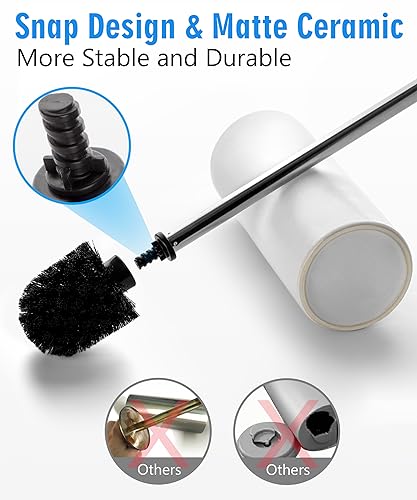 Matt White Ceramic Toilet Brush and Holder Set, Freestanding Toilet Bowl Cleaners Brush, Scrubber Brush for Toilet, Bathroom Accessories with Stainless Handle, Deep Cleaning - color: Matt White, size: Set/2