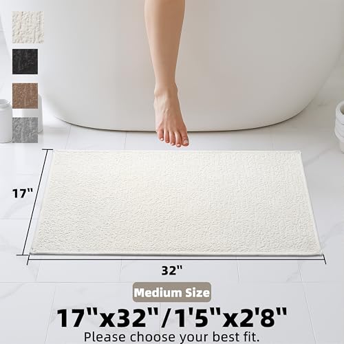 Bathroom Mat Quick Dry Low Profile Washable Bathroom Rugs Non Slip Bath Rug Ultra Thin Bath Mat Fit Under Door, Cream White 17" × 32" - color: Cream, size: Medium(17"x 32")