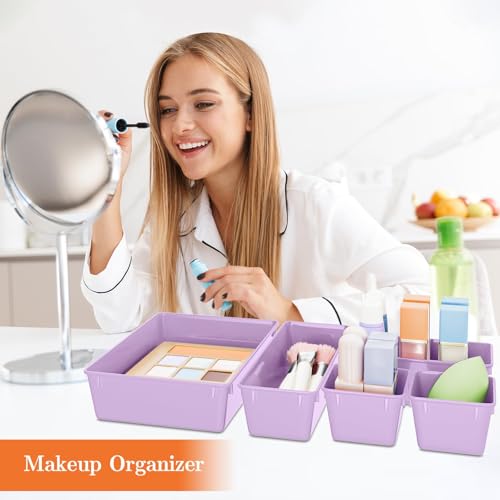 SpaceHacks 25 PCS Plastic Drawer Organizer Set, 4-Size Versatile Organizer Trays & storage Bins for Makeup, Jewelry, and Gadgets in Bathroom, Bedroom and Office, Purple - color: Purple