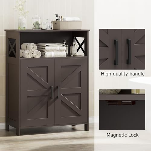 Homhedy Farmhouse Bathroom Storage Cabinet with 2 Doors, Toilet Paper Cabinet with Adjustable Shelf, Small Bathroom Cabinet for Kitchen/Laundry/Living Room, 11.8 x 23.6 x 31.5 Inches, Brown - color: Brown