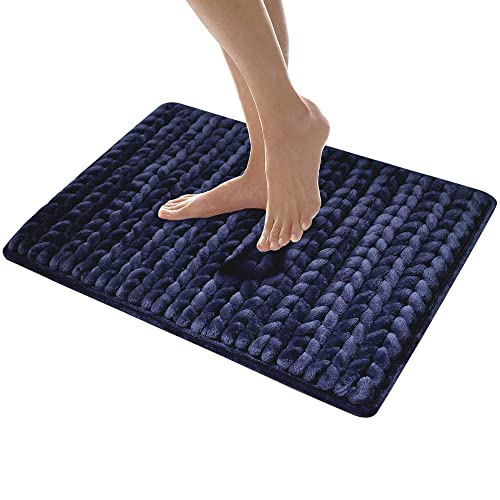 MICRODRY SoftLux Braided Bath Mats for Bathroom, Super Absorbent Bath Mat, Charcoal Infused Memory Foam Bathroom Rugs with GripTex Skid-Resistant Base, Pilling Resistant, 17x24, Small, Navy - color: Navy, size: 1'5" x 2' (Rectangular)