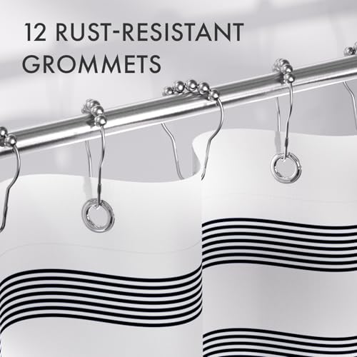AmazerBath Navy Blue Shower Curtain, Blue and White Striped Bathroom Shower Curtain with 12 Shower Curtain Hooks, Rustic Fabric Blue and White, 72x72 Inches - color: A- Blue Stripe +12 Metal Hooks, size: 72"W x 72"L (Pack of 1)