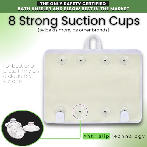 Supa Ant Bath Kneeler –8 Suction Cups & 2" Padding.Certified Non Toxic Bath Kneeling Pad for Bath Tub & 5 Bath Toy Organizer. Fast Dry Baby Bath Kneeler and Elbow Rest Pad Set Leaf - color: Green Leaf With White Pockets