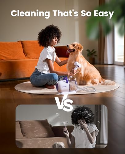oneisall Dog Hair Vacuum Shedding Grooming Brush Kits for Pet Thick Coats | 15000Pa,3 Suction Low Noise,1.5L Dust Cup,5 in 1 Kits(Grooming/Deshedding/Cleaning Brush,Remover Roller,Crevice Tool), LM5