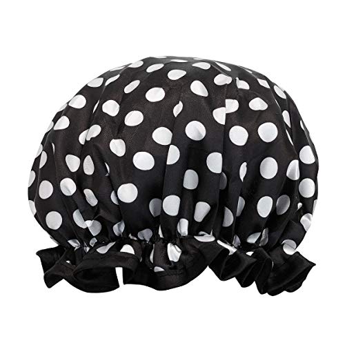 allydrew Reusable Women's Waterproof Shower Caps for Long Hair, Black and White Dots - color: Black and White Dots