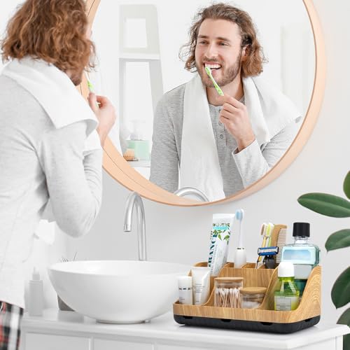 GFWARE Bathroom Organizers and Storage - Detachable 7 Slots Kids Electric Toothbrush and Toothpaste Holde Drainage for Bathroom Accessories Organization Counter Vanity Storage - color: Wood