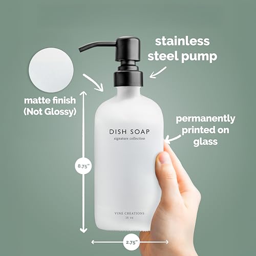 Vine Creations White Glass Soap Dispenser Set, Dish Soap and Hand Soap Dispenser Set with Stainless Steel Pump, 16 oz Glass Dispensers for Kitchen or Bathroom Decor (Matte White Bottle/Matte Black) - color: White Bottle / Matte Black Pump