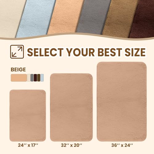 TECHMILLY Fluffy Bathroom Rug Mat 32x20, Absorbent Thick Non Slip Microfiber Mats, Quick Dry Machine Washable Bath Rug for Bathroom Floor, Bathtub and Shower, Beige - color: Beige, size: 20" x 32"