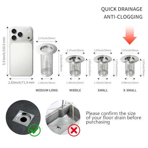Bathroom Sink Drain Strainer, 304 Stainless Steel Deep Basket Drain Cover for Shower Floor & Kitchen, Anti-Clog Shower Drain Hair Catcher, Tub Drain Strainer - size: X-Small