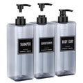 Segbeauty 33.8oz Empty Plastic Soap Dispenser with Labels, 3pcs Large Pump Bottles for Shampoo and Conditioner, 1000ml Gray Refillable Soap Dispenser Bathroom, Sqaure Lotion Pump Bottle Container - color: Gray, style: 3pcs