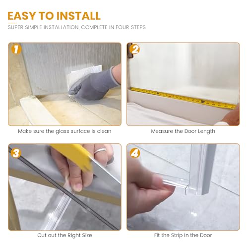 Bathroom Shower Glass Door Bottom Seal Strip, 2PCS 36 Inch Long Clear PVC Seal Strips for 1/4"(6mm) Thick Framless Glass Door Panel - style: 1/4" (6mm）X 36"