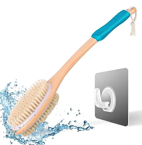 KIPRITII Ergonomically Back Scrubber for Shower - Double-Sided Back Brush Long Handle for Shower, Wet & Dry Brush for Cellulite and Lymphatic (Blue) - color: Blue