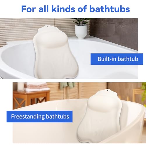 Goowin Bath Pillows for Tub, New Generation Skin-Friendly Silicone Bath Pillow, Luxury Bathtub Pillow for Head and Neck, Powerful Suction Tub Pillow for Bathtub with Inflatable Airbag (Off-White) - color: Off-white