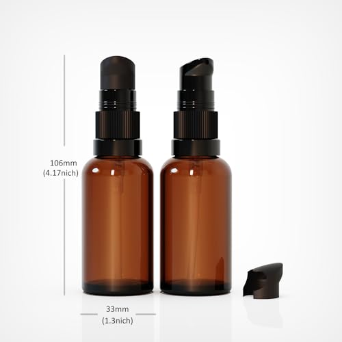 6Pack 30ml Amber Glass Pump Bottle with Black Top,1oz Small Dispenser, Travel Size Refillable Botttles for Lotions,Sercums,Essential Oils - color: 1oz Amber(6pcs)