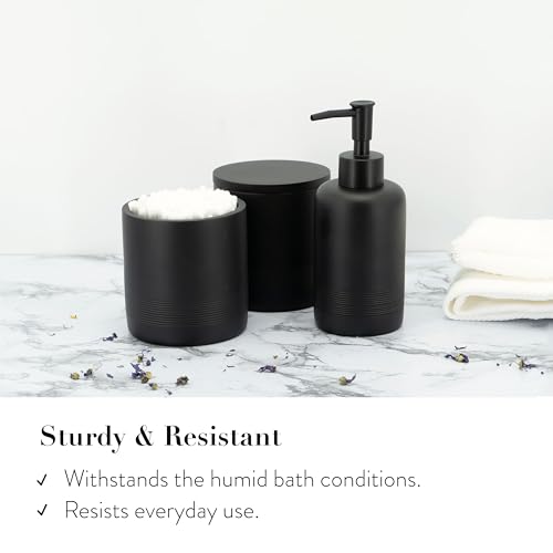 ZCCZ Black Matte Bathroom Accessories Set 6 Pieces - Toothbrush Holder, Lotion Dispenser, Qtip Container, Vanity Tray, Tumbler - Countertop Organizer for Bathrooms - Elegant and Functional Décor Set - color: Black Matte, size: 6pcs
