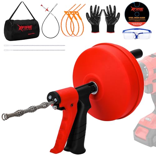 35 FT Double Mode Drain Snake Tools, 11-in-1 Drain Auger for Sink and Drain Unblocking, Plumbing Snake for Kitchen, Bathrom and Shower Sink, Snake for Real DYIs (Red) - color: 35ft-red&black