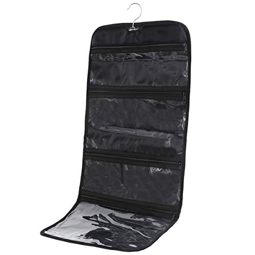 Foldable Clear Hanging Travel Toiletry Bag Cosmetic Organiser Storage - color: Black