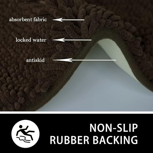 U-Shaped Toilet Rug, Chenille Contour Bathroom Mat, Non-Slip PVC Backing, Machine Washable, 24x20, Coffee - color: Coffee, size: 1'8" x 2' (20"x 24"U)