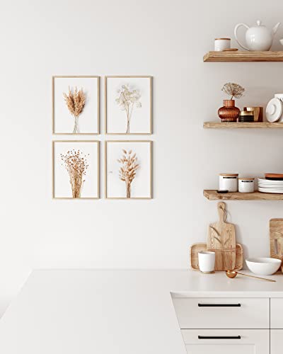 HAUS AND HUES Flower Wall Decor - Set of 4 Floral Wall Art, Flower Wall Art, Floral Pictures Wall Decor (Beige Frame, 11x14) - color: Brown Plant, size: 11x14, style: Beige Framed