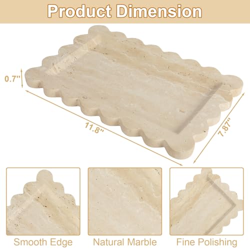 100% Natural Marble Vanity Tray - Real Stone Storage Organizer for Bathroom/Kitchen/Vanity/Dresser, Countertop Tray for Perfume, Jewelry, Home Decor, 11.8 x 7.8 x 0.7 Inch - color: Travertino Romano