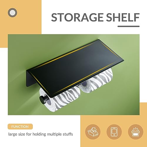 Toilet Paper Holder with Phone Shelf, APLusee SUS 304 Stainless Steel Bathroom Tissue Holder, Double Roll Paper Dispenser Wall Mounted, Matte Black - color: Matte Black, size: Double Rod