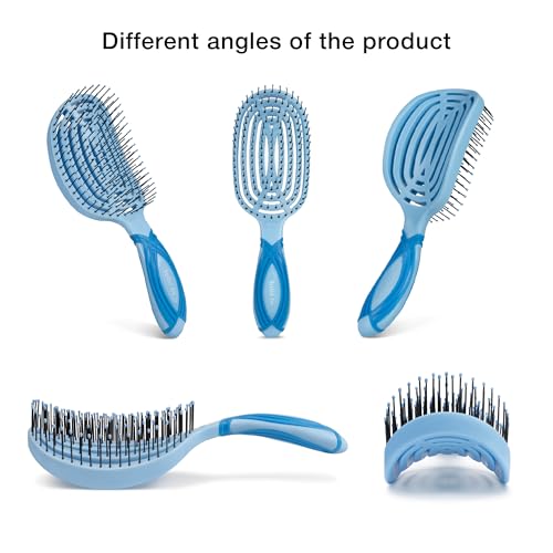 NuWay® DoubleC® Pro Professional Detangling Hair Brush – Patented Double Curve Scalp Care Brush for Gentle Detangling, Blow-Dry Styling & Wet or Dry Hair (Azure Blue) - color: Azure Blue