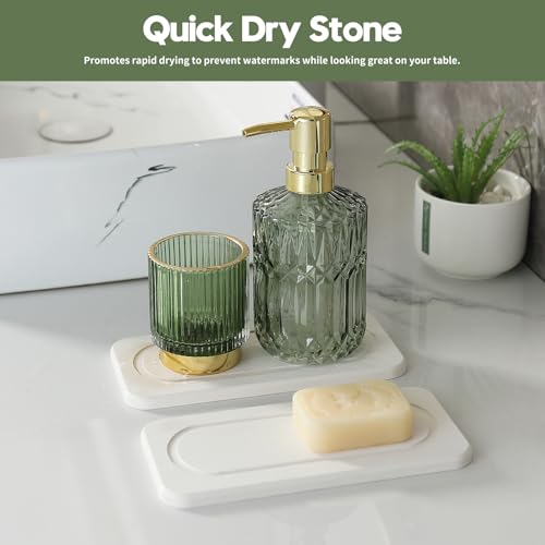 2Pack Water Absorbing Stone Tray for Sink, Diatomite Drying Coasters for Kitchen & Bathroom Counter, Kitchen Soap Dish Makeup Caddy, Dispenser Sponge Holder Space Organizer, White - 8"x 3.8" - color: 2 Pack - White - 8"x 3.8"